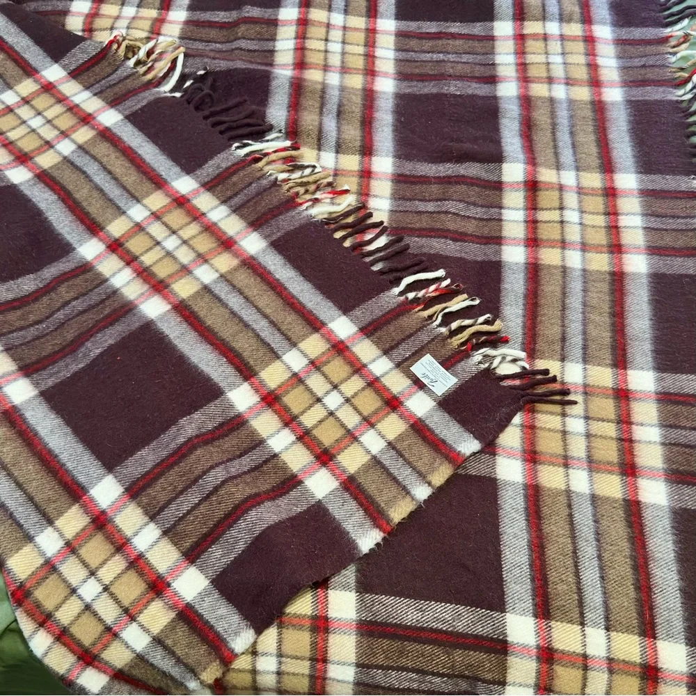 Vintage Faribo Faribault Woolen Mill Plaid Wool Throw Blanket 56x50 Plaid Brown